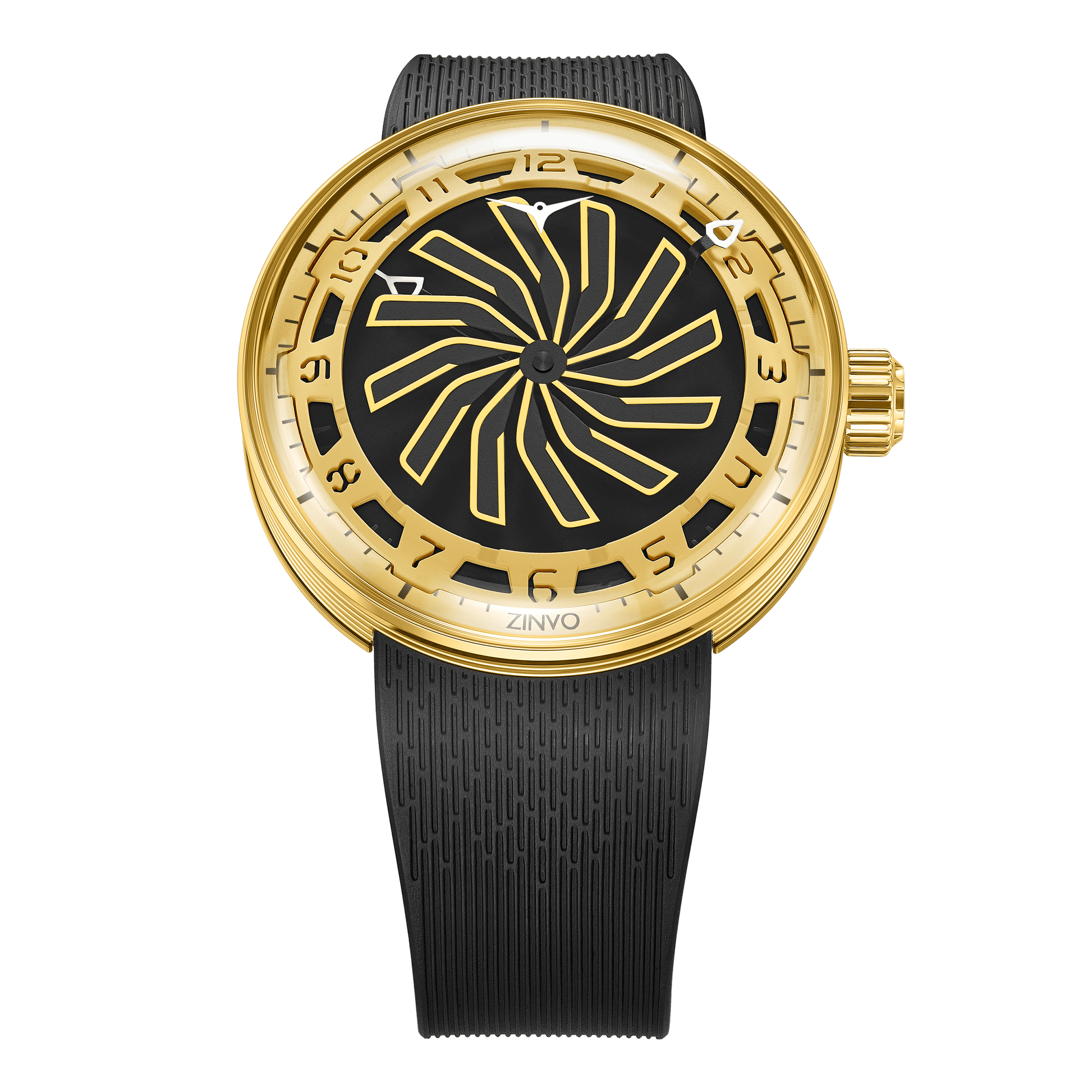 12K - exclusive men's watch with gold case and black rubber 12K - exclusive men's watch with gold case and black rubber